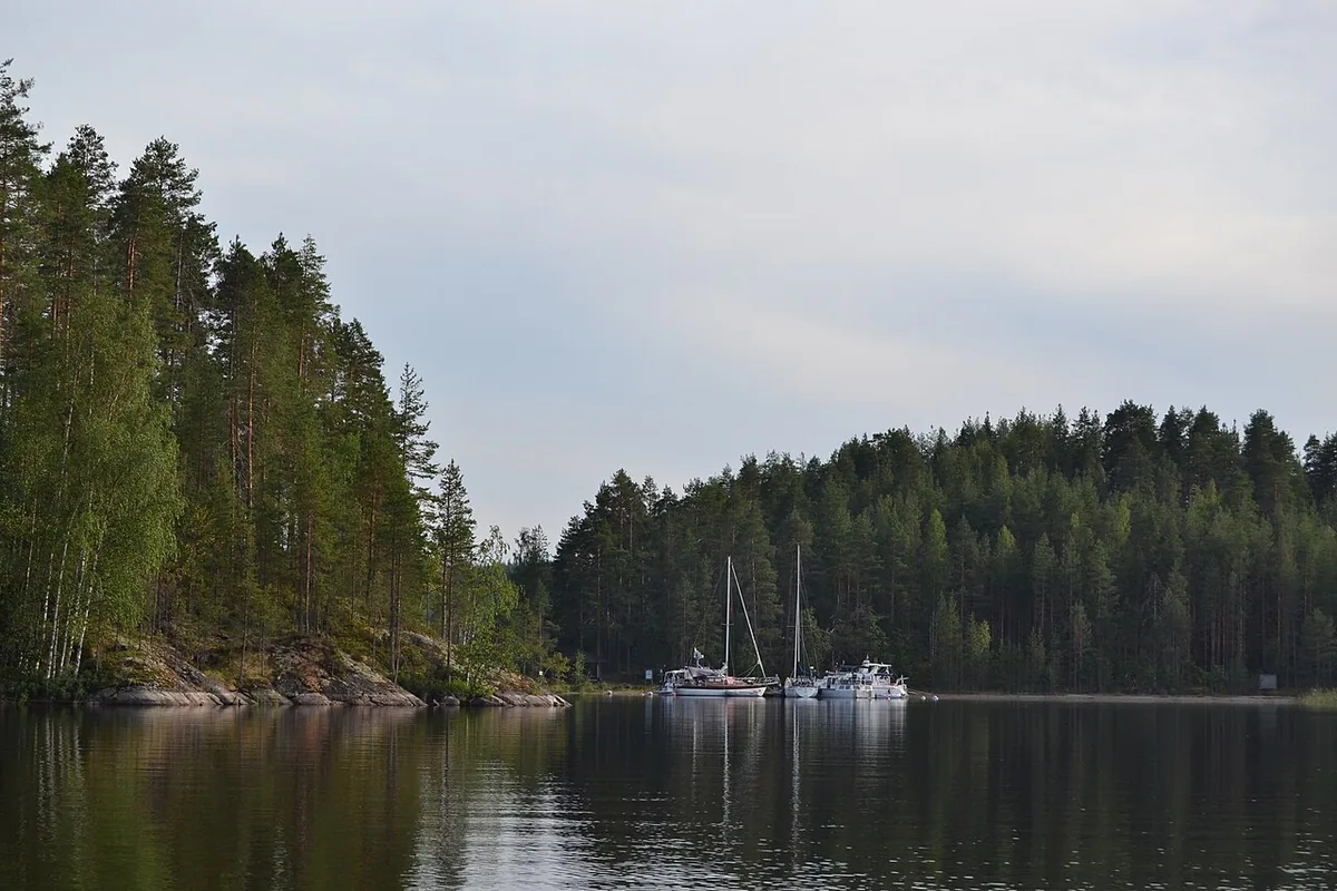 Moored sailboats on the Pihlajavesi arm of Lake Saimaa near Savonlinna