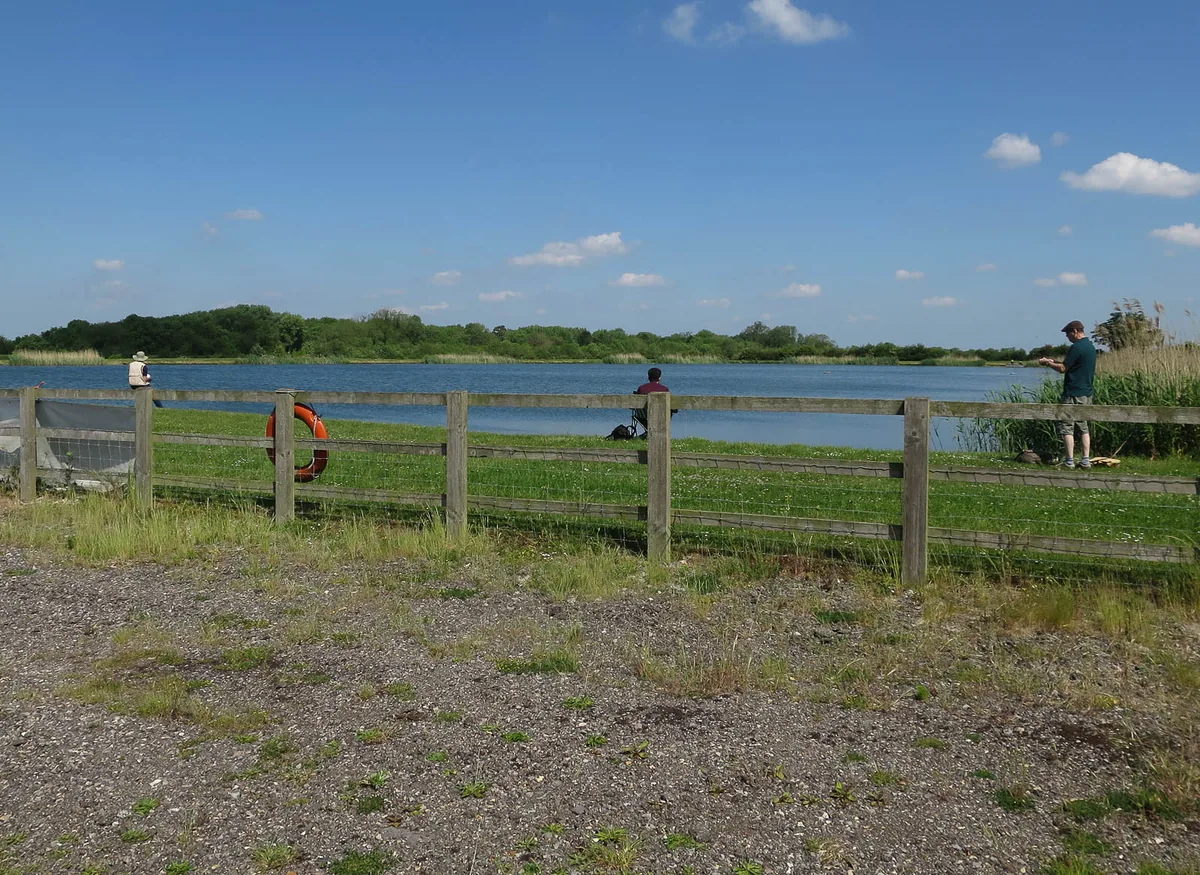 An angler fly fishing at a lake at Blackdyke Farm trout fishery