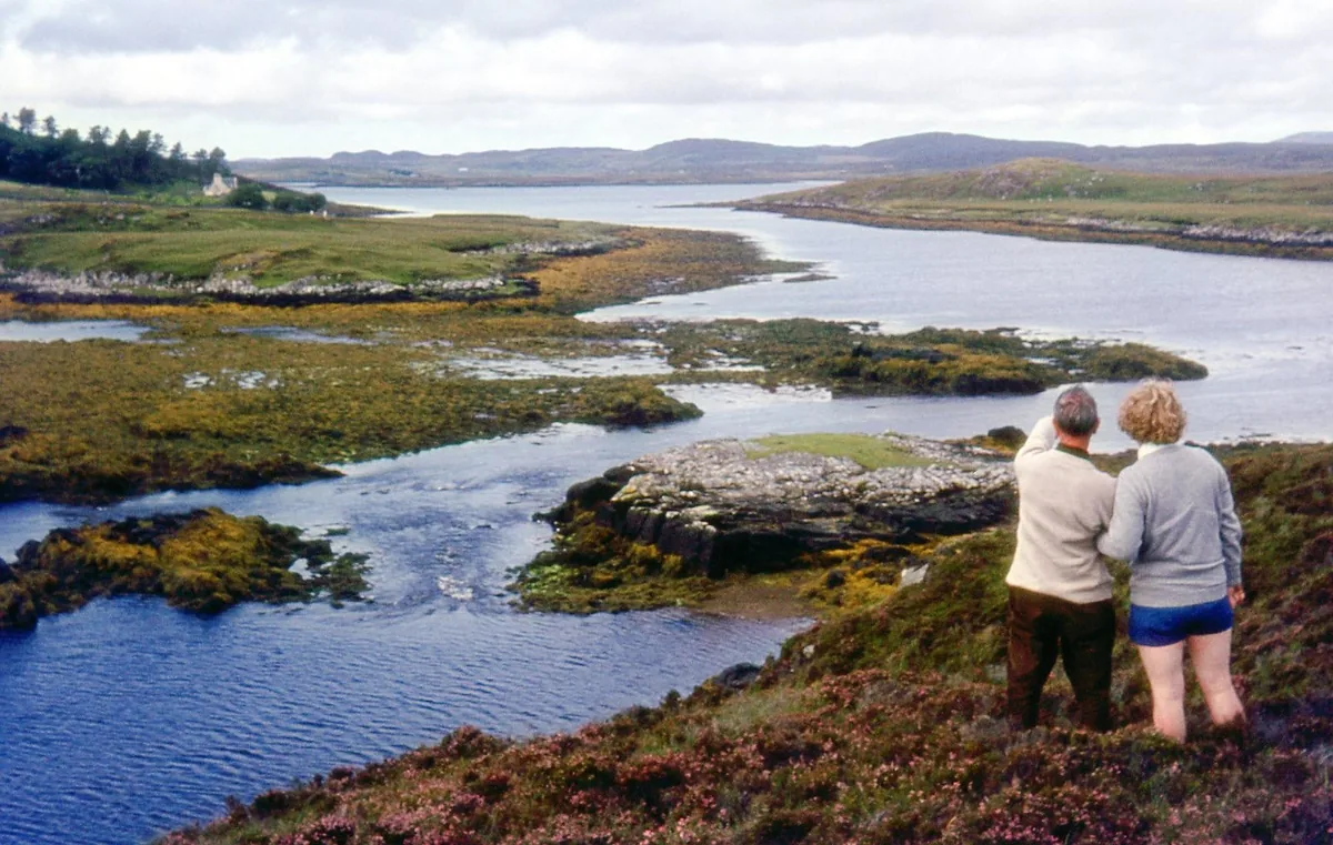 Loch Grimersta on the Isle of Lewis, a chain loch of the Grimersta salmon fishery system, with hills in the distance.