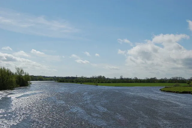 The Agivey River joining the wider River Bann, viewed from Agivey Bann Bridge.
