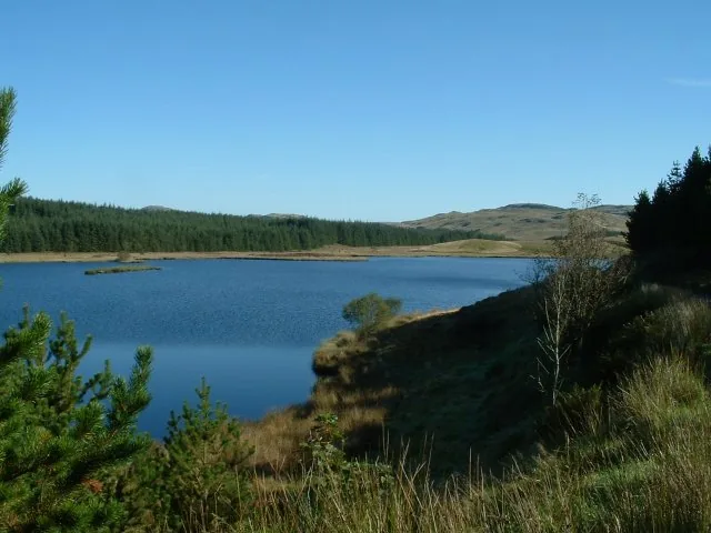 Llyn Syfydrin, a still moorland lake on the Pumlumon upland plateau in mid Wales.
