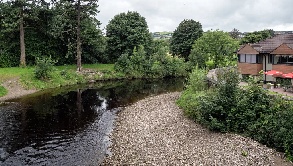 The River Faughan flowing through open countryside in County Londonderry, Northern Ireland
