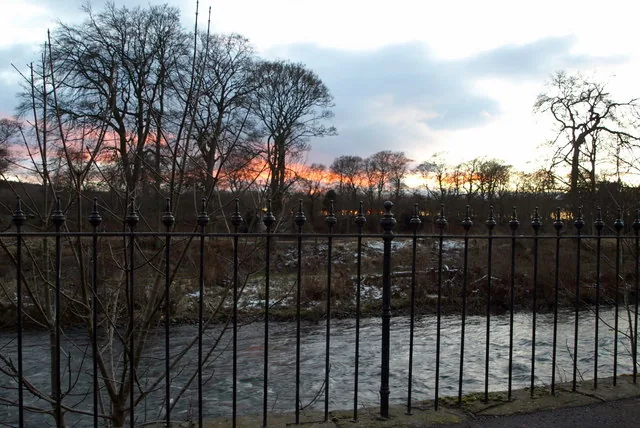 Sunset light over the River South Esk as it flows through Brechin, Angus, Scotland.