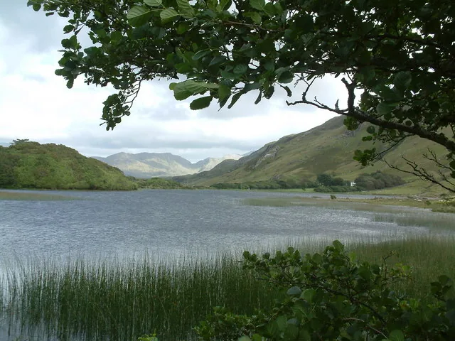 Kylemore Lough surrounded by mountains at the Kylemore Pass, County Galway, Ireland.