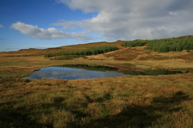 A remote hill loch surrounded by open moorland on the Isle of Skye.