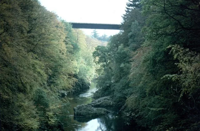 The River Garry flowing through the wooded Pass of Killiecrankie in Perthshire, Scotland.