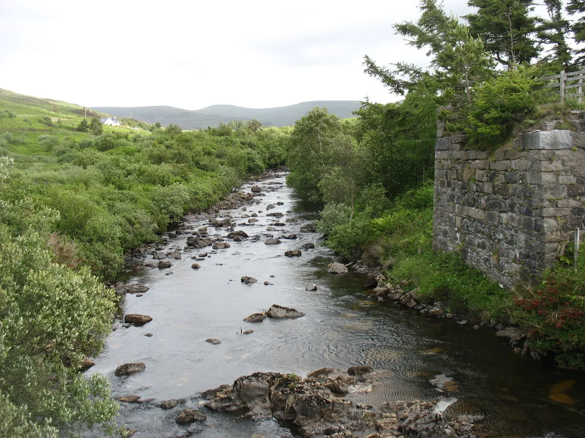 The River Hinnisdal, a spate river running through open moorland on the Isle of Skye, Scotland.