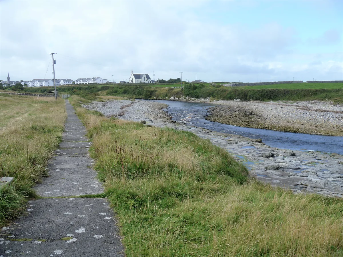 The Easkey River in County Sligo, Ireland, viewed upstream towards Easkey village.
