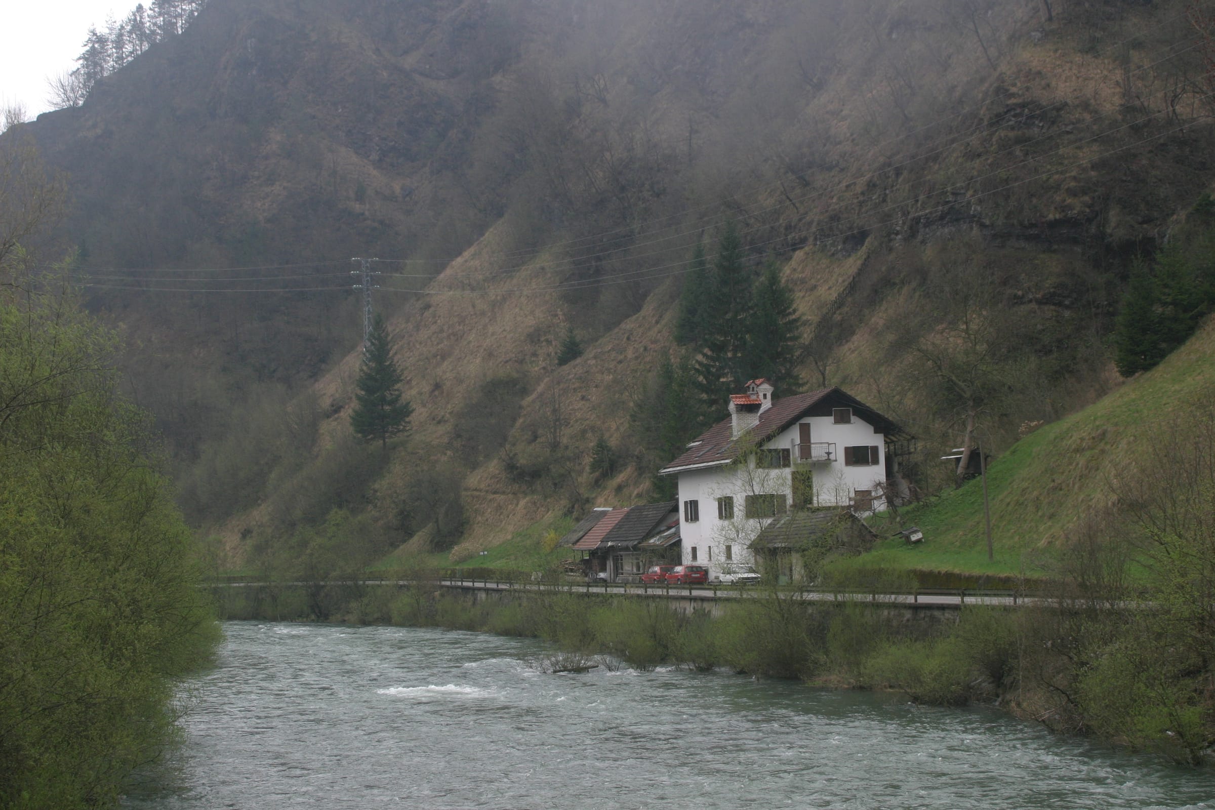 The Idrijca at Spodnja Idrija, Slovenia, the river channel through the valley.