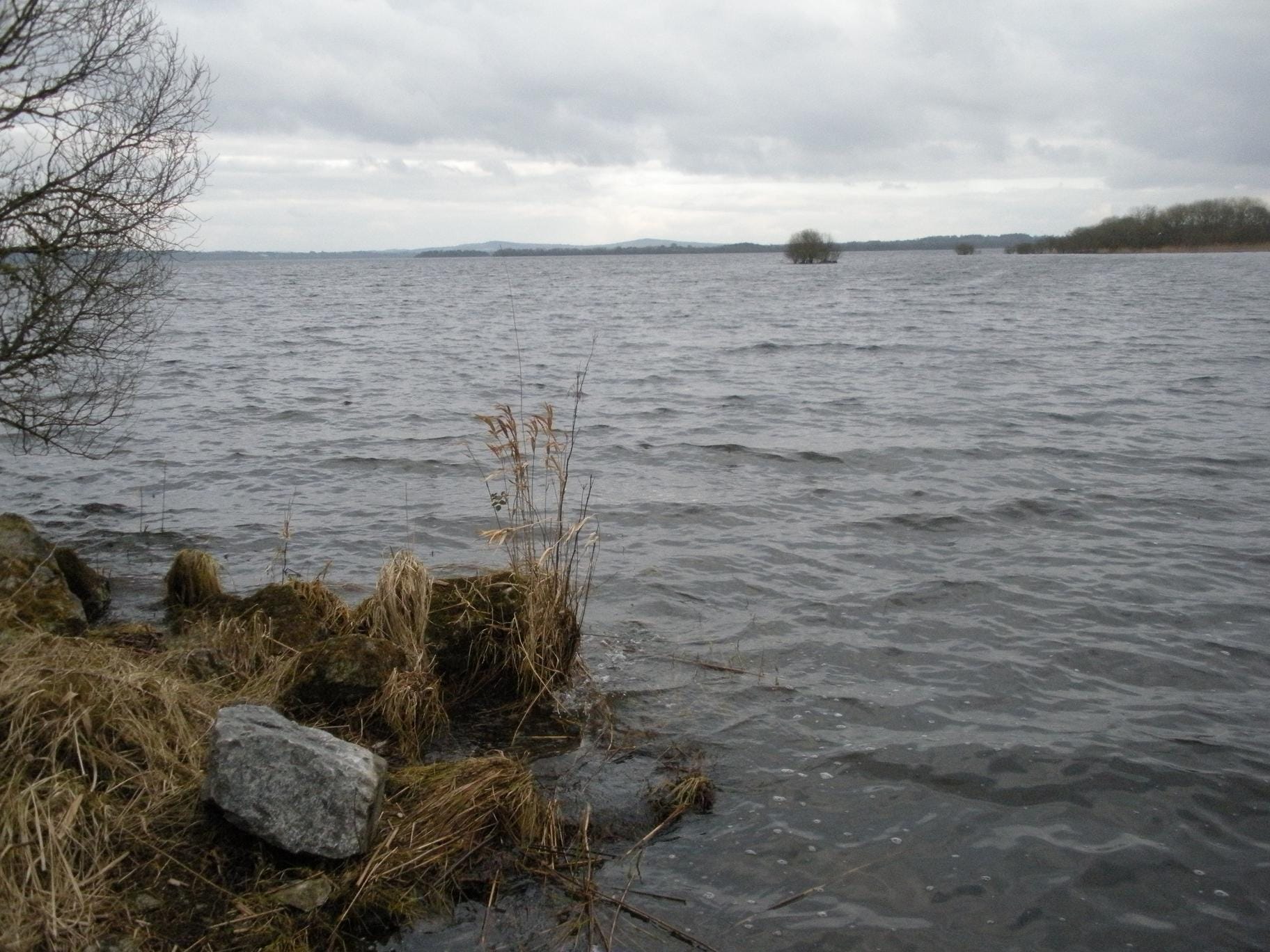 Broad view of Lough Sheelin seen from Sailors Garden, County Cavan, the open lough to the far shore.
