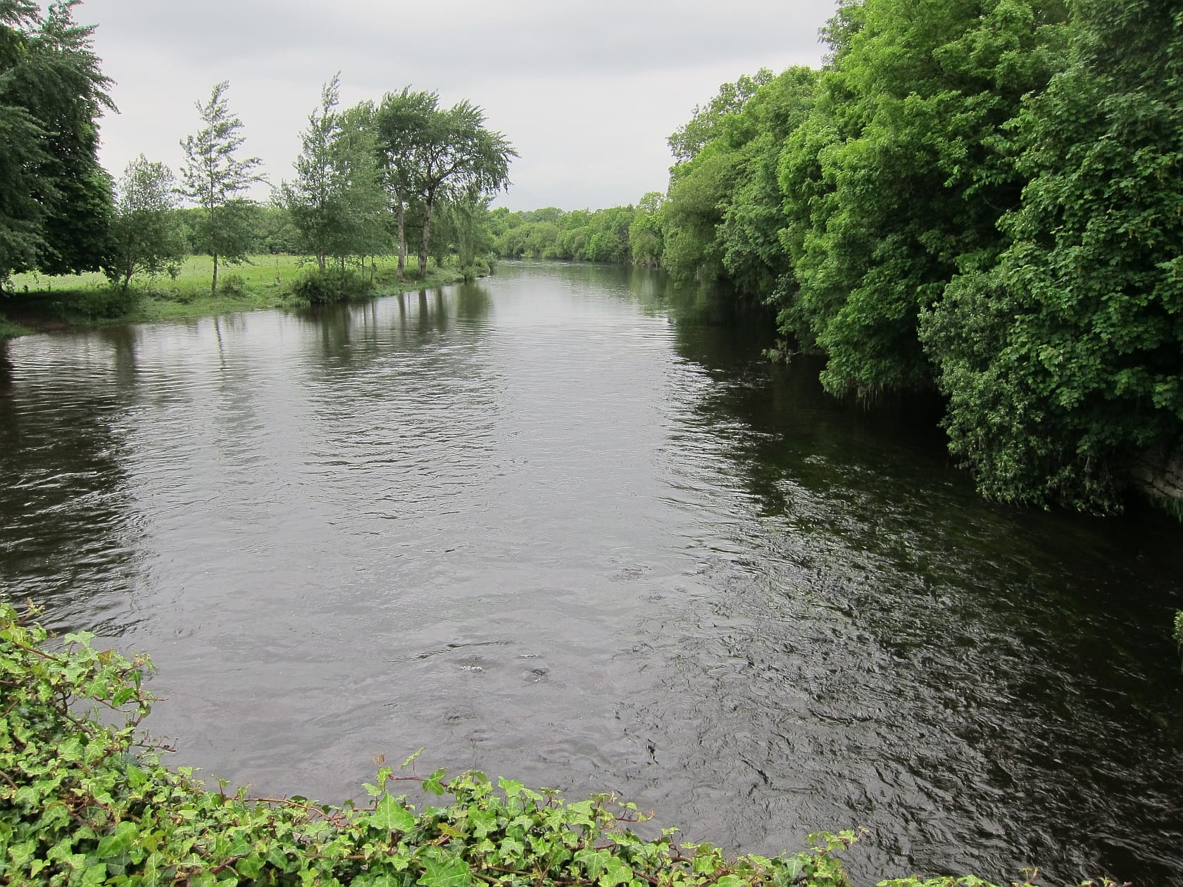 The River Blackwater in spate after rain, viewed from Roskeen Bridge, County Cork.
