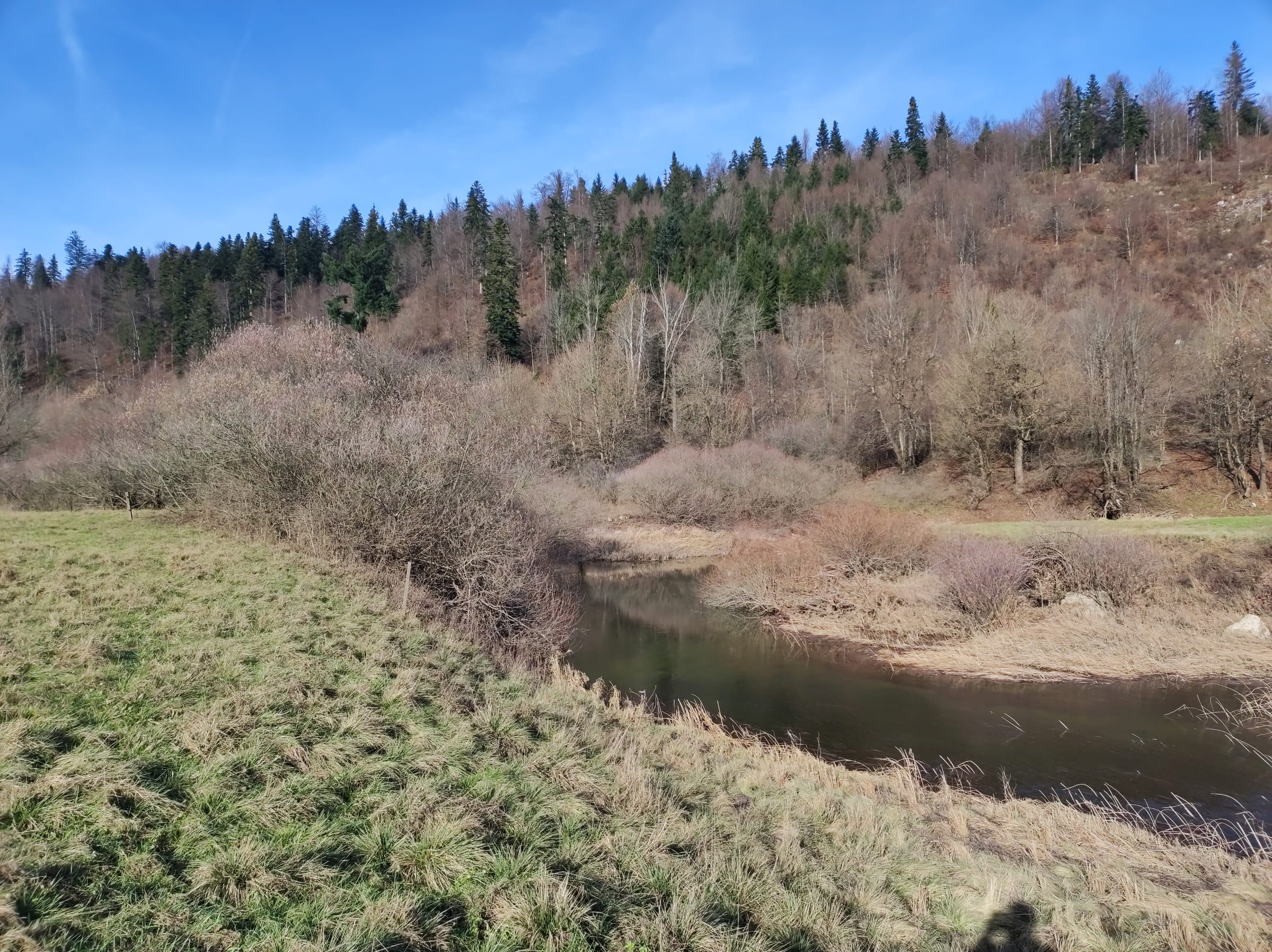 The Unica at the northern edge of the Planina Plain, approaching the ponor sinks.
